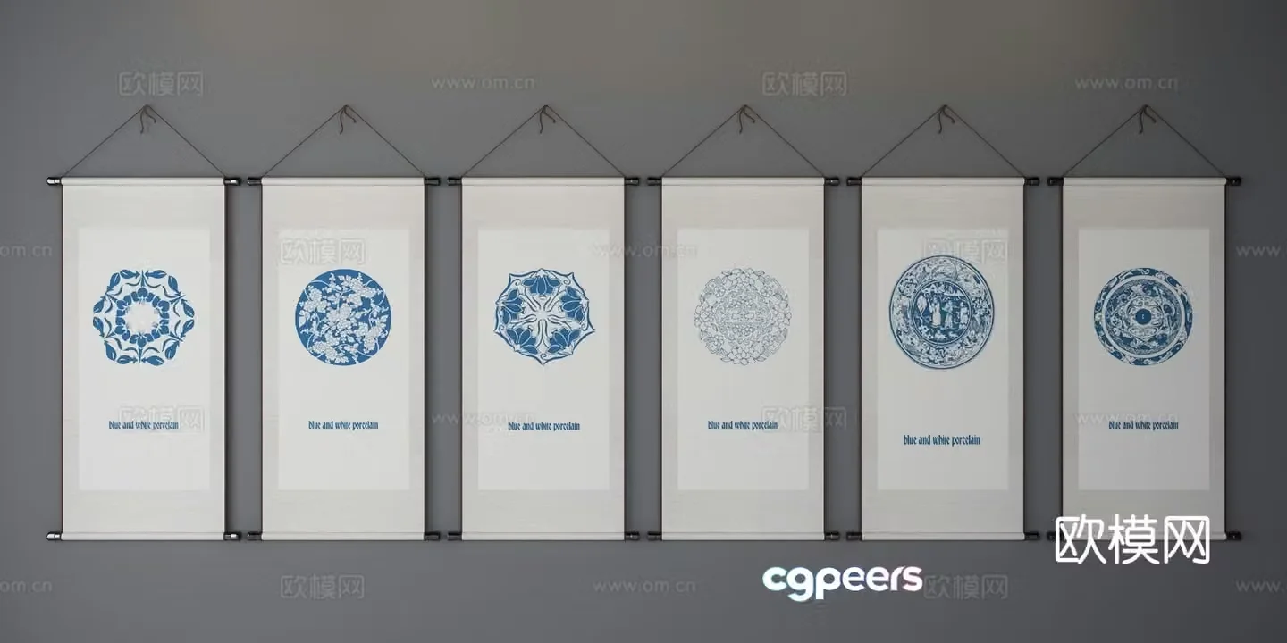 New Chinese scroll painting decorative painting 3d model