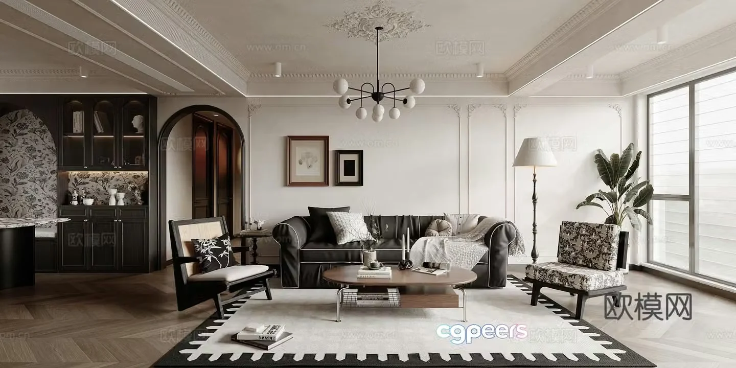 Modern French living and dining room medieval style living and dining room 3D model