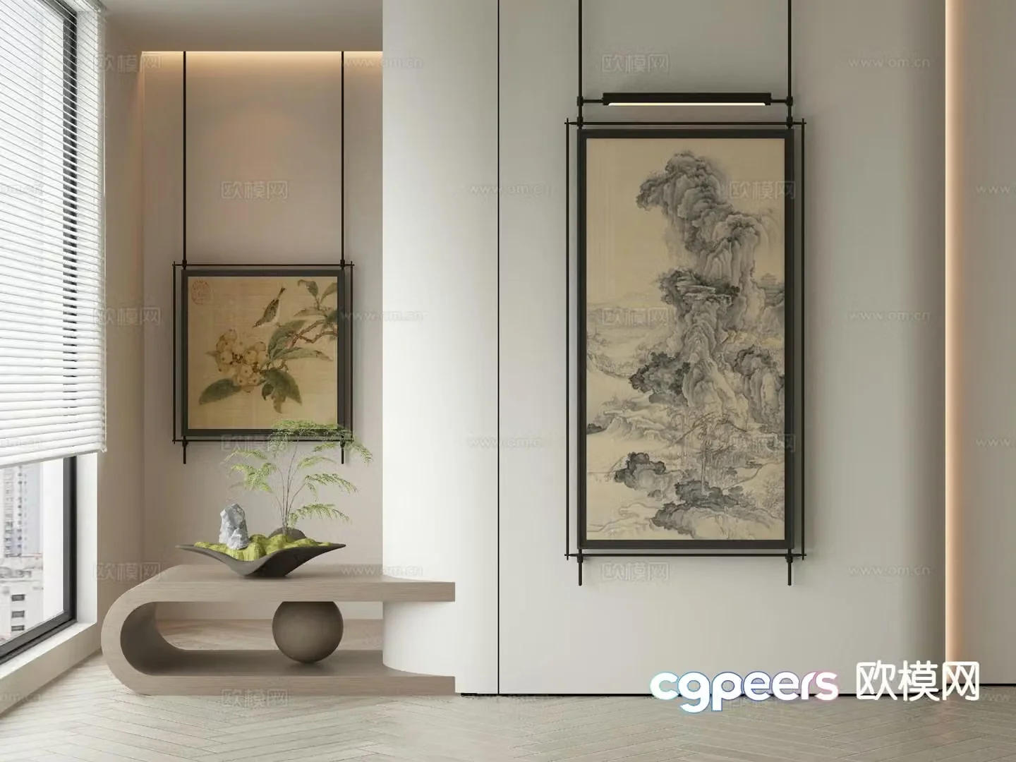 New Chinese style ink painting decorative painting 3D model