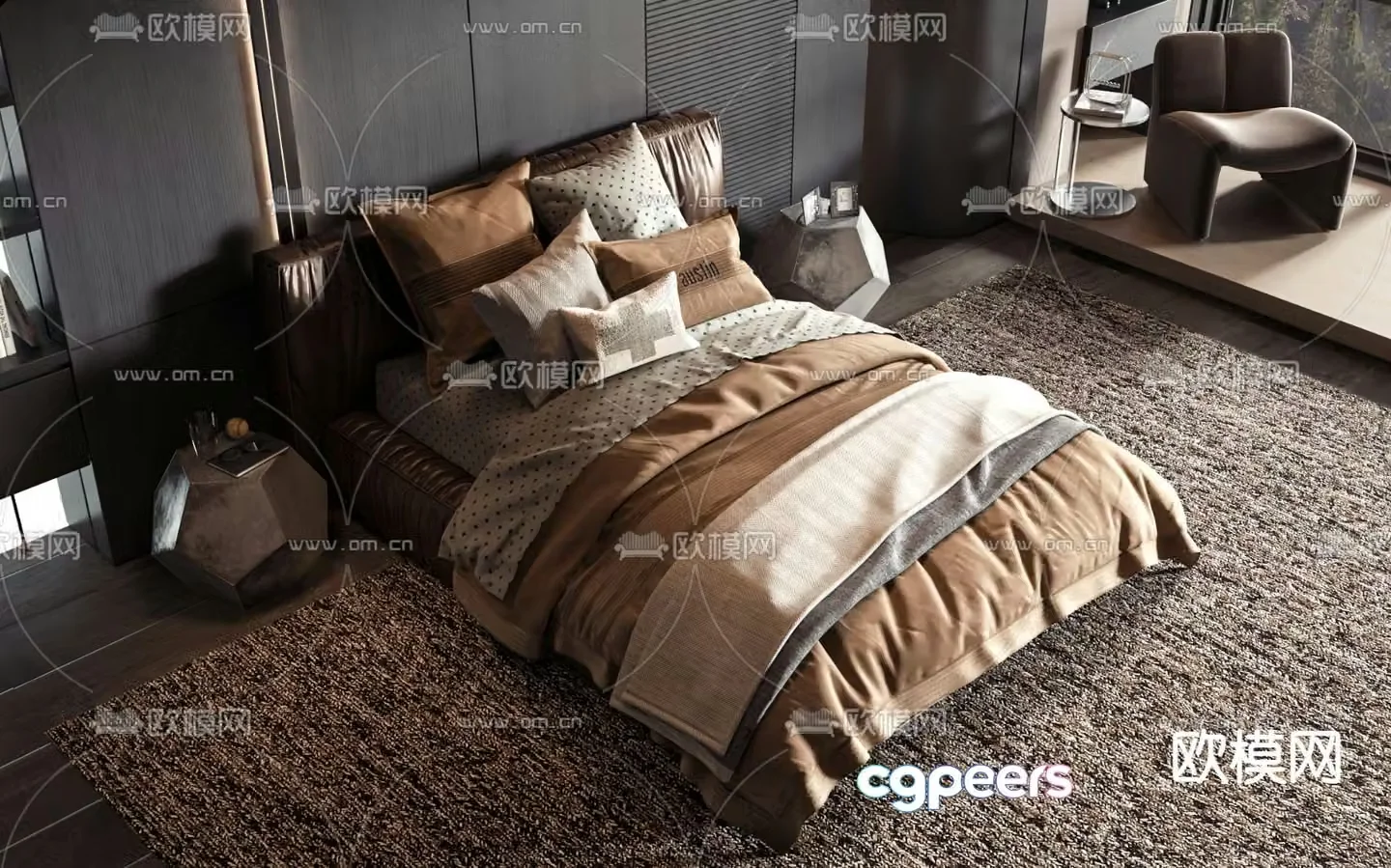 Leather double bed 3d model
