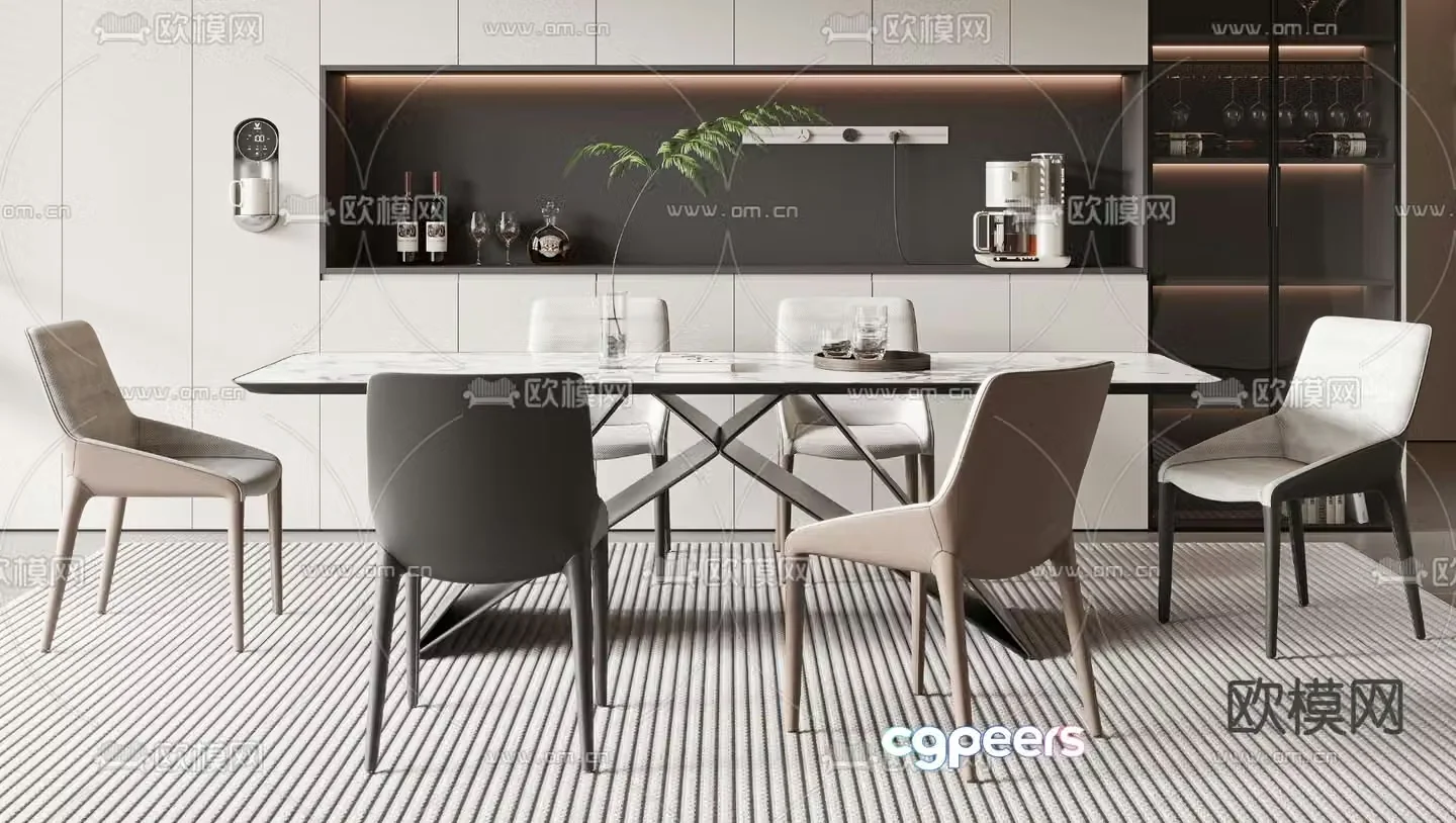 Marble dining table and chairs 3d model