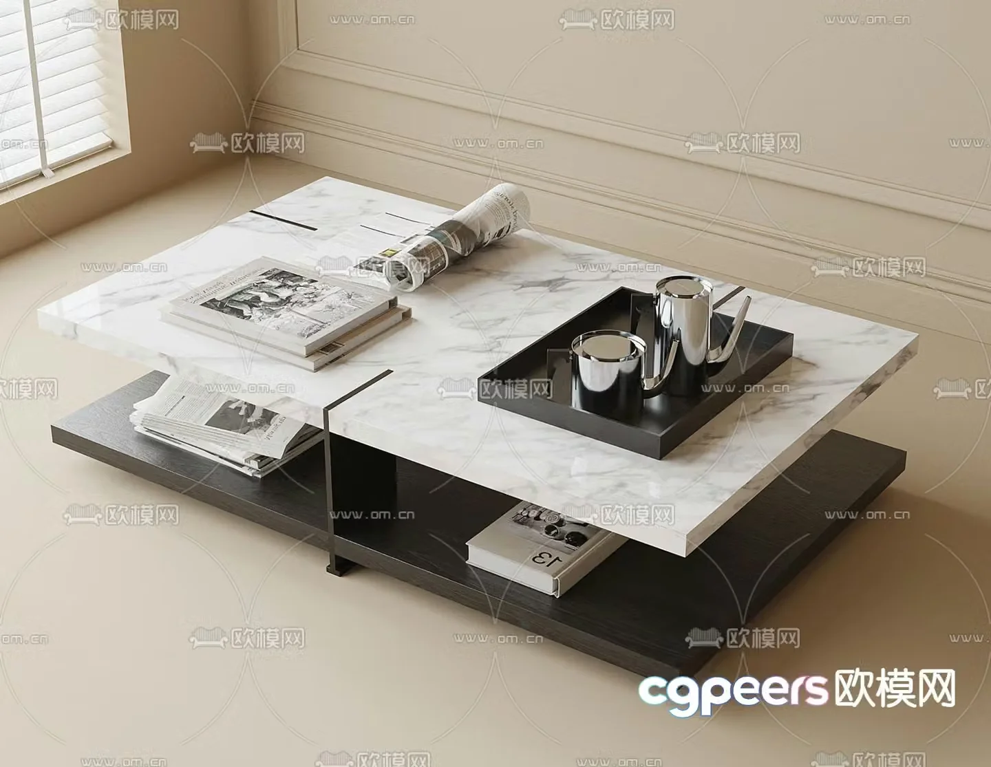 Square coffee table slate coffee table 3d model