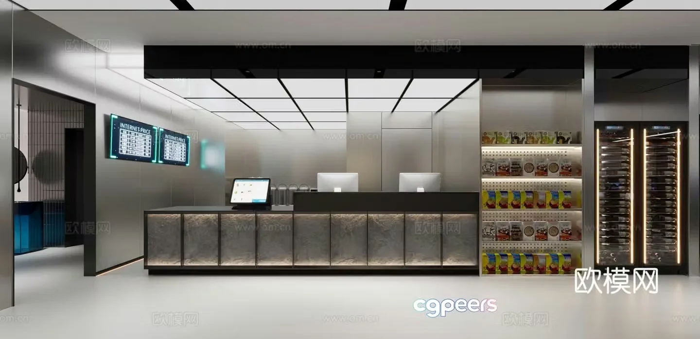 Modern internet cafe front desk cashier 3d model