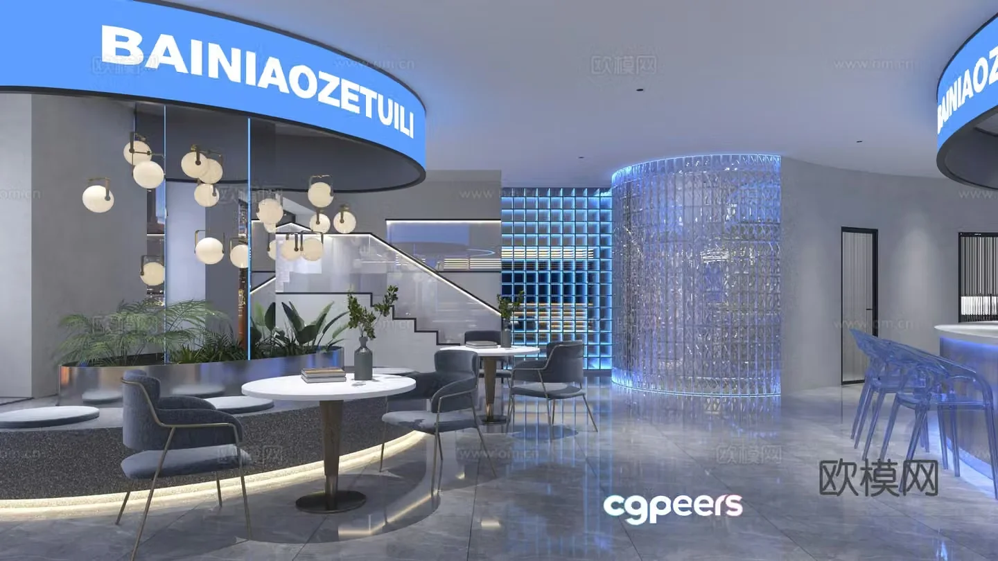 Front desk reception hall water bar 3d model