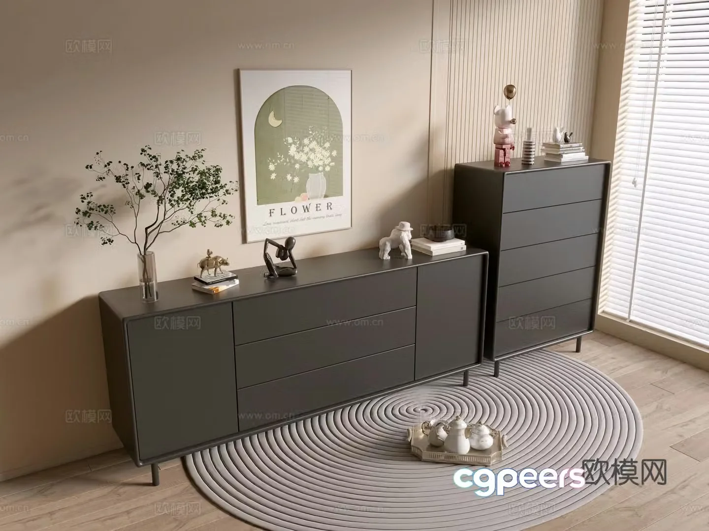 Modern black cabinet side cabinet chest of cabinets low cabinet whole cabinet side cabinet balcony cabinet storage cabinet 3d model
