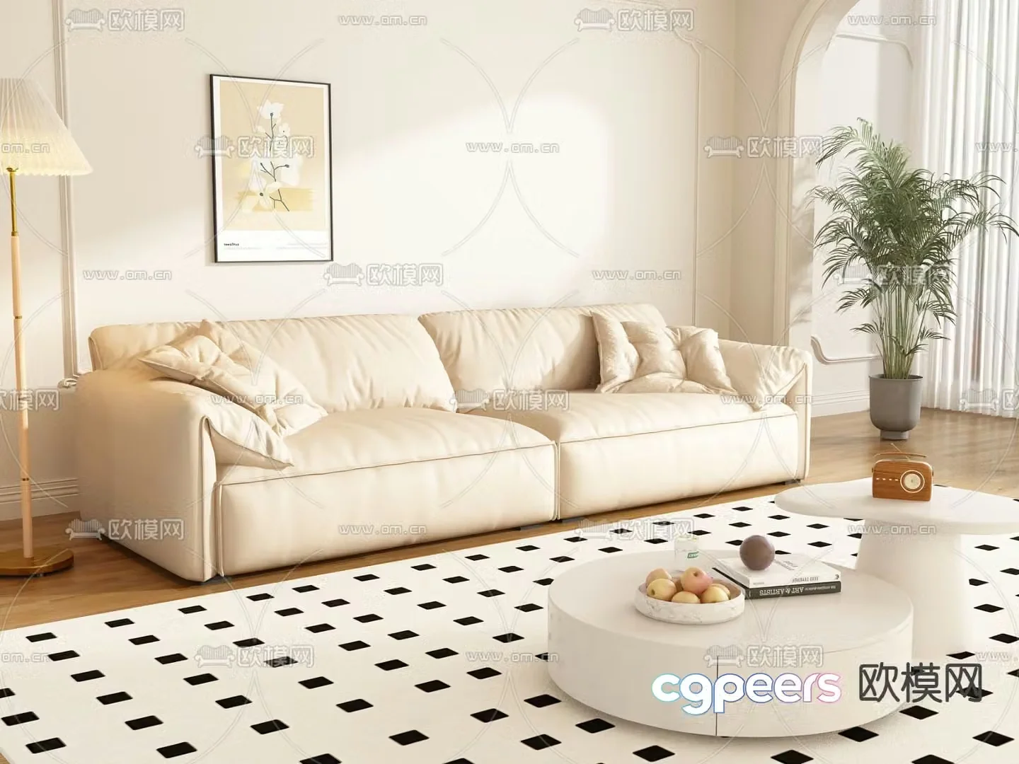 Cream style sofa double sofa 3d model