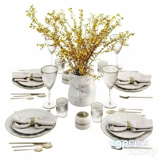 3ds Max Free – Table setting with bouquet