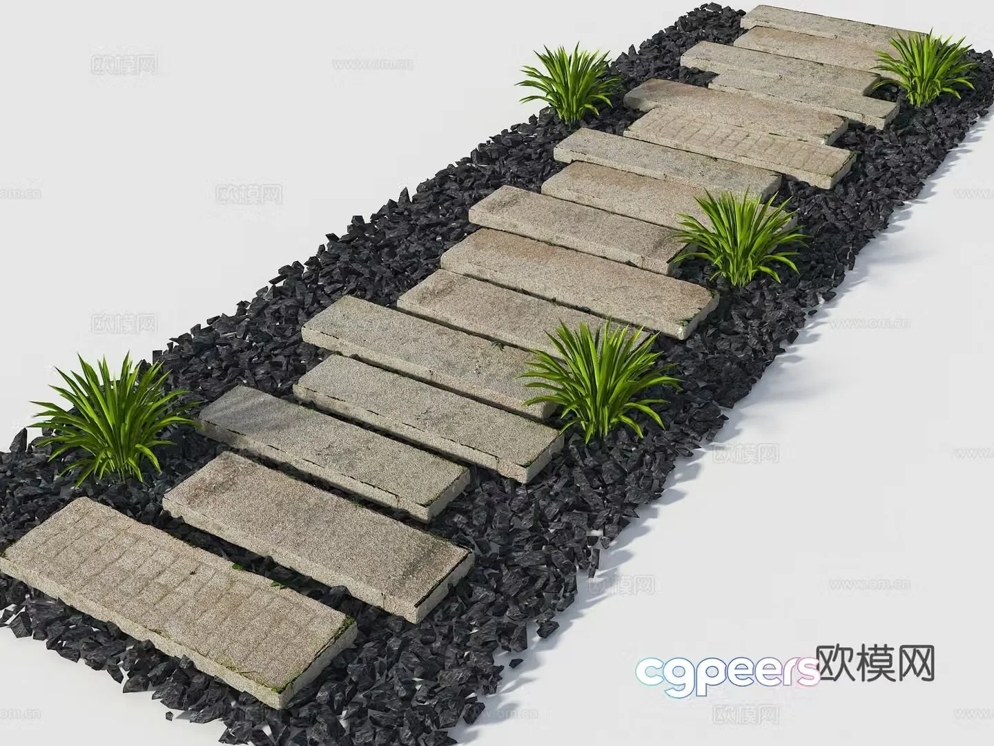 Modern old stone slab Chinese style stone slab road walkway garden stone slab road bluestone 3d model
