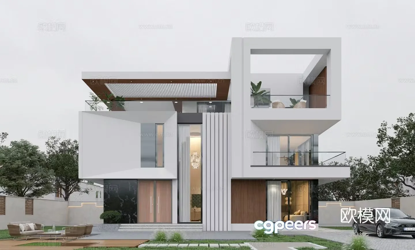 Modern single -family villa Appearance 2 -story villa 3D model