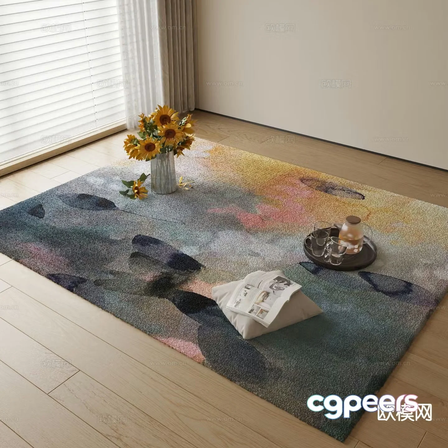 Modern carpet square rug 3d model