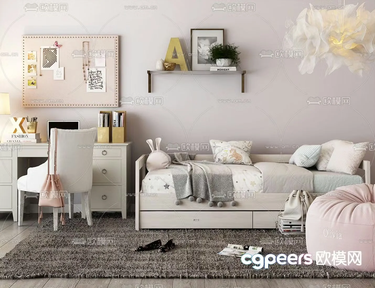 Modern children’s bed desk chair 3d model