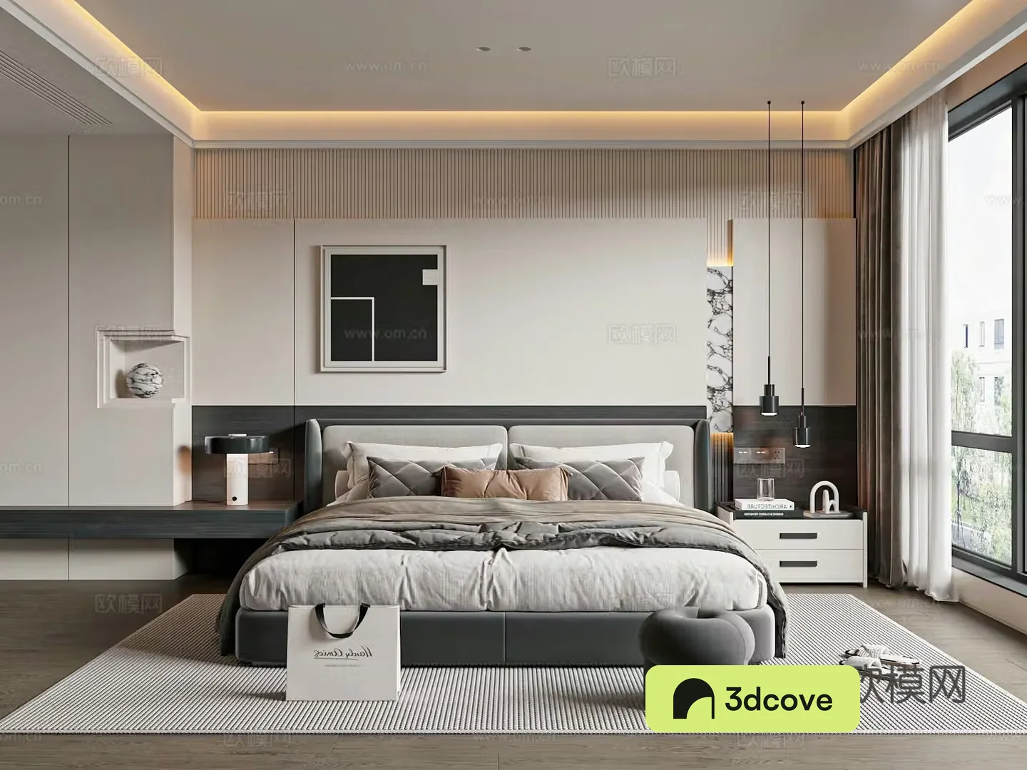 Modern Italian home bedroom double bed nightstand