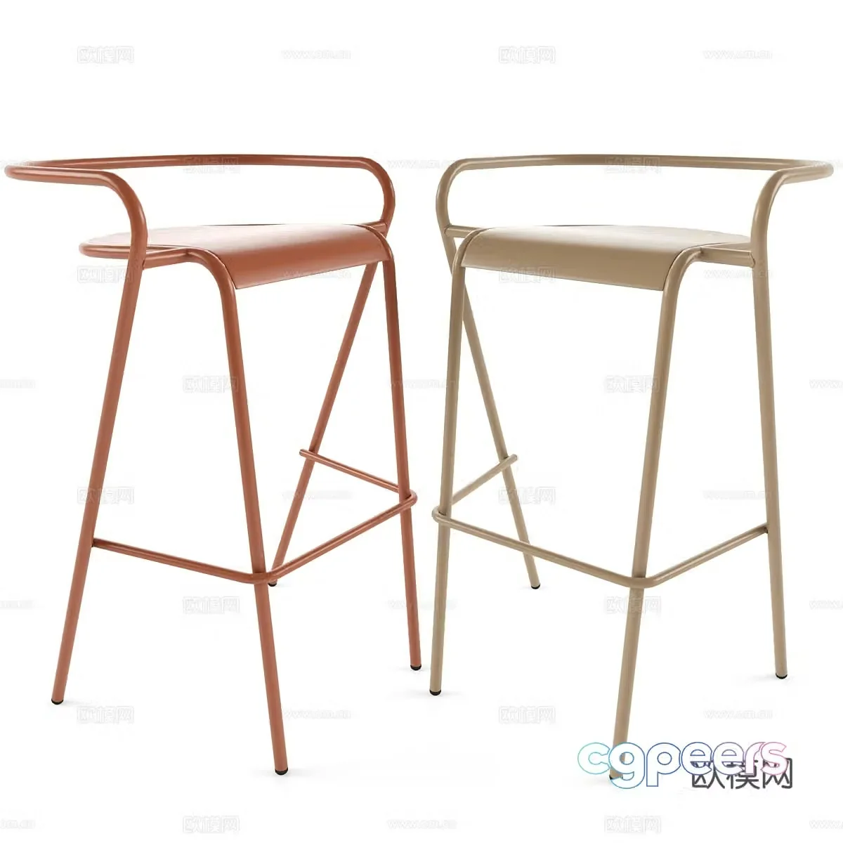 Modern minimalist stainless steel bar chair 3d model