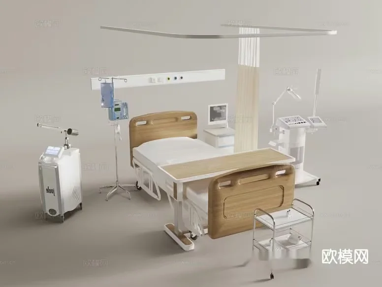 A Hospital Bed With Various Medical Equipment 3D Model – 7315 – VRAY Render