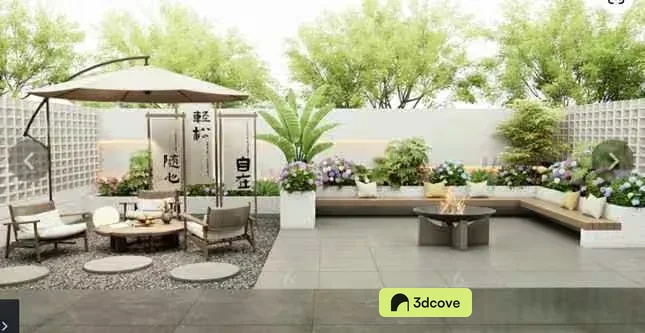 Outdoor Patio. This Image Depicts A Serene And Inviting Outdoor Space Featuring