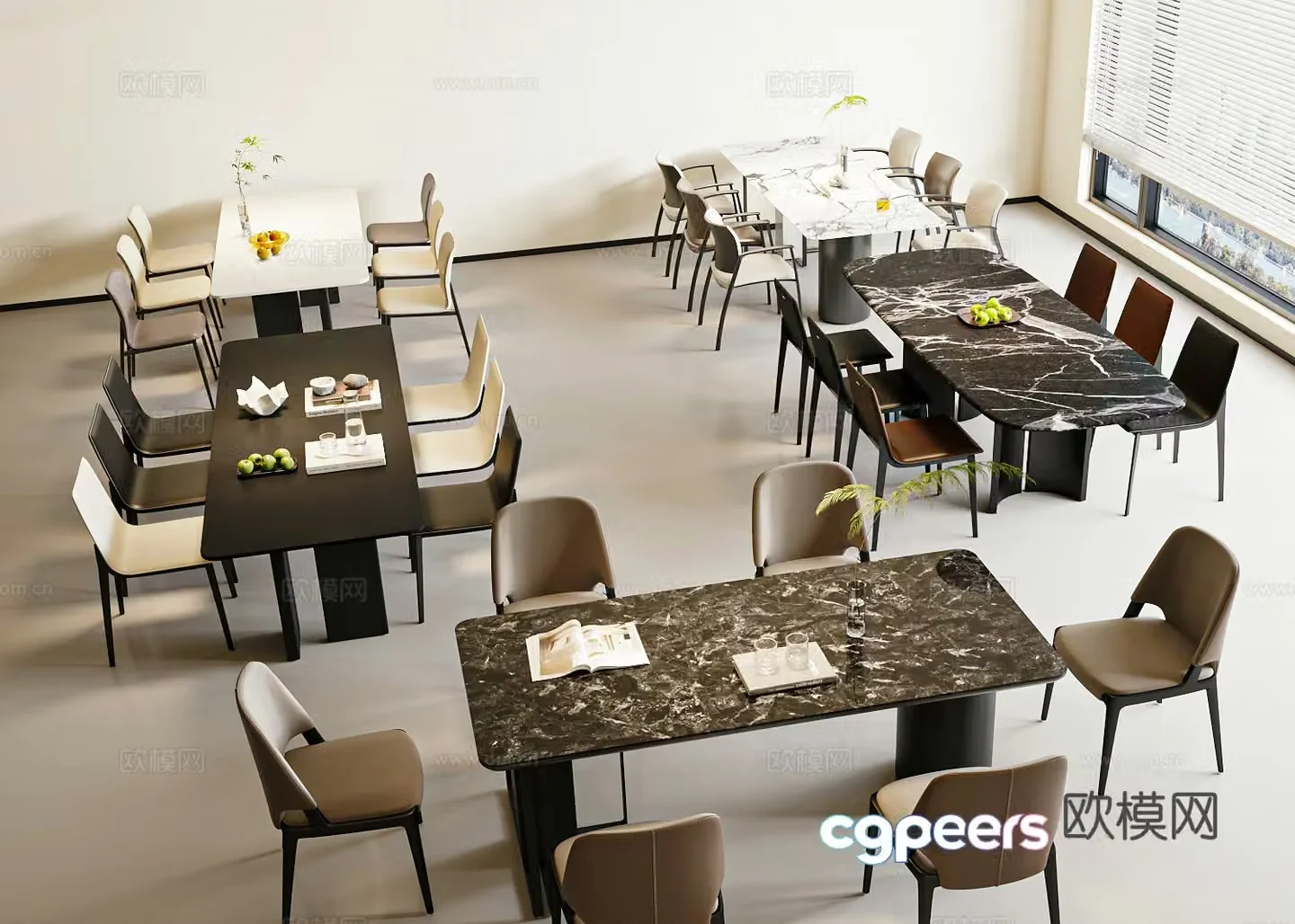 Modern Italian dining table and chair combination 3D model