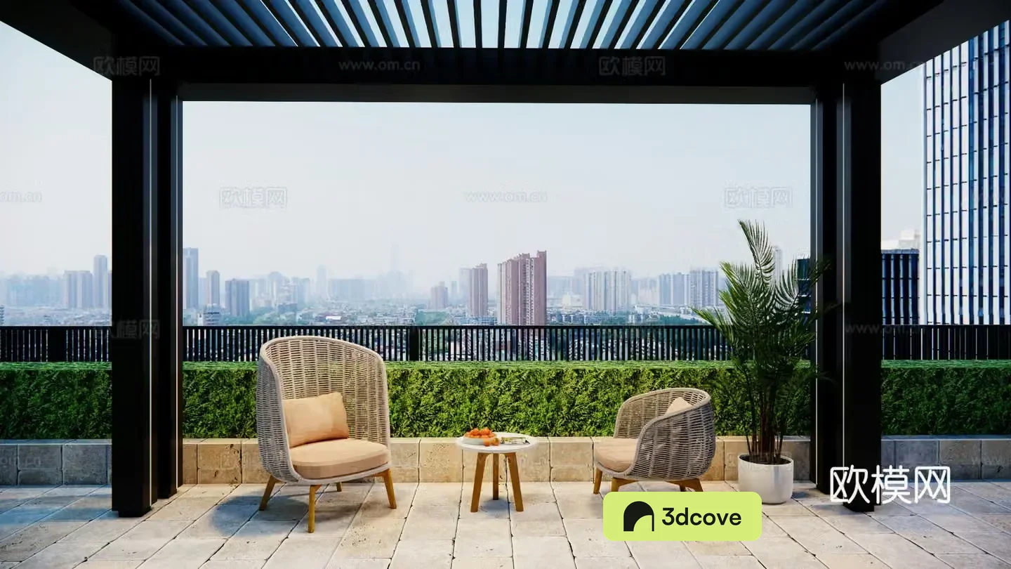 Modern outdoor courtyard garden terrace leisure chair single chair round metal coffee table metal corridor frame