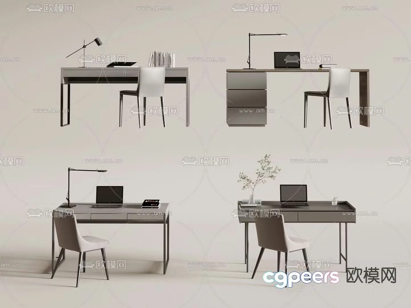 Premium gray desk writing desk computer desk 3d model