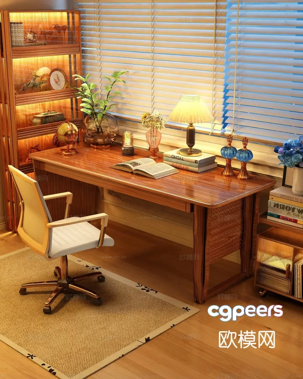 Middle-aged style desk and chair 3D model