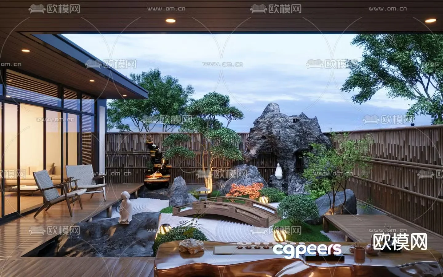 New Chinese style courtyard landscape dry landscape 3D model