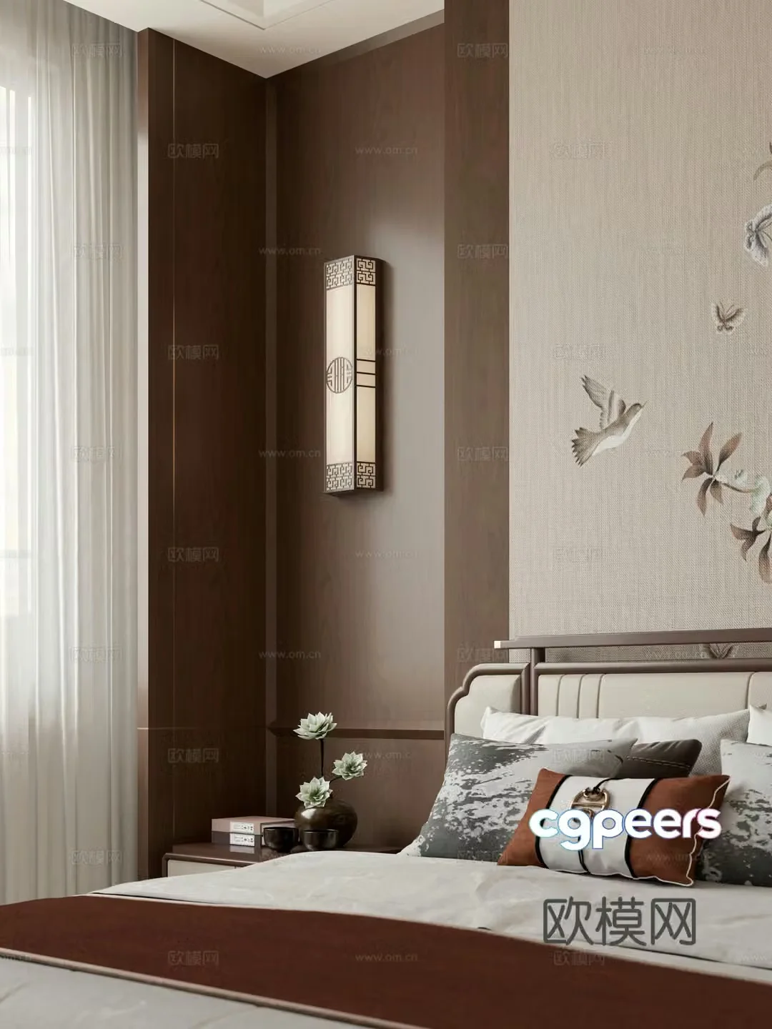 New Chinese style bedroom New Chinese style wall light 3D model