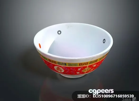 A White And Red Ceramic Bowl 3D Model – 7392 – VRAY Render