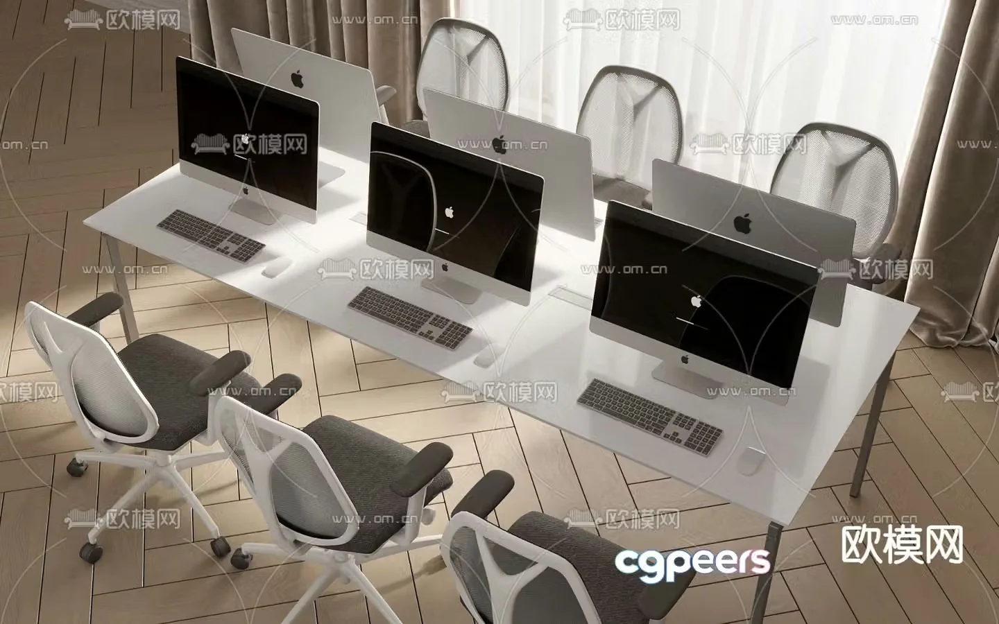 modern desk post workstation 3d model