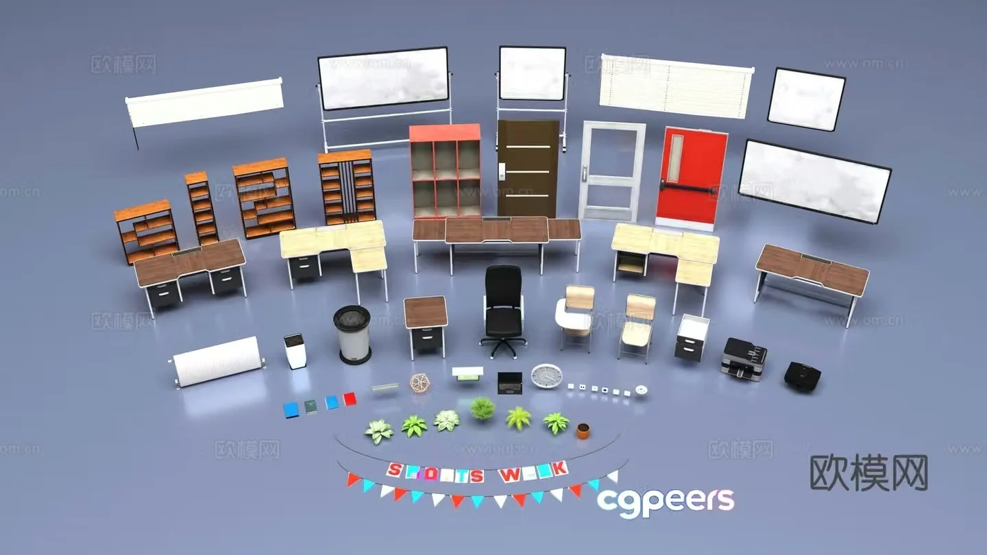 School furniture collection 3d model