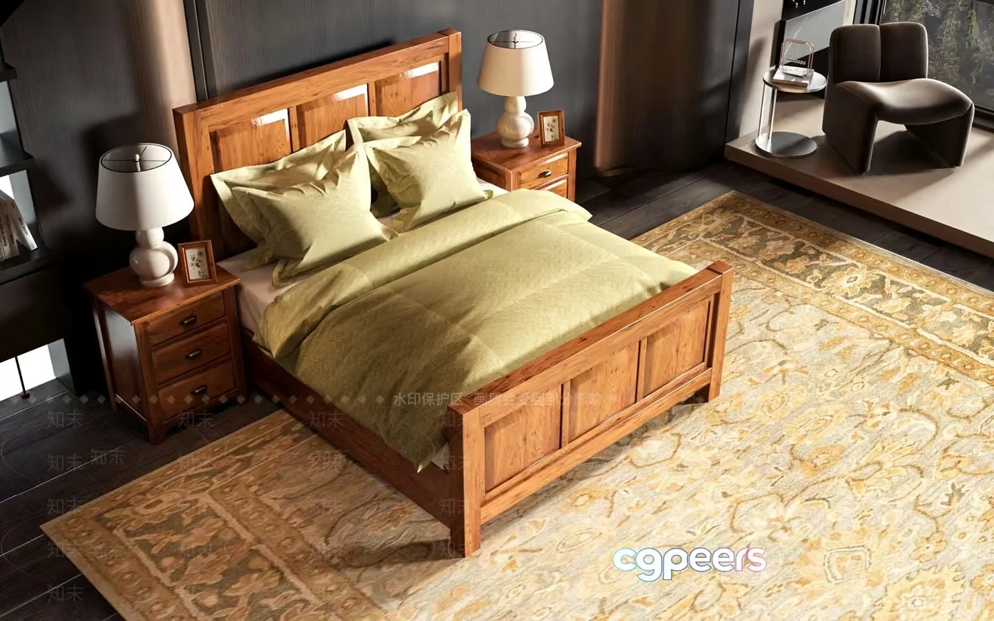 Modern Wooden Bed 3D Model – 11532 – VRAY Render