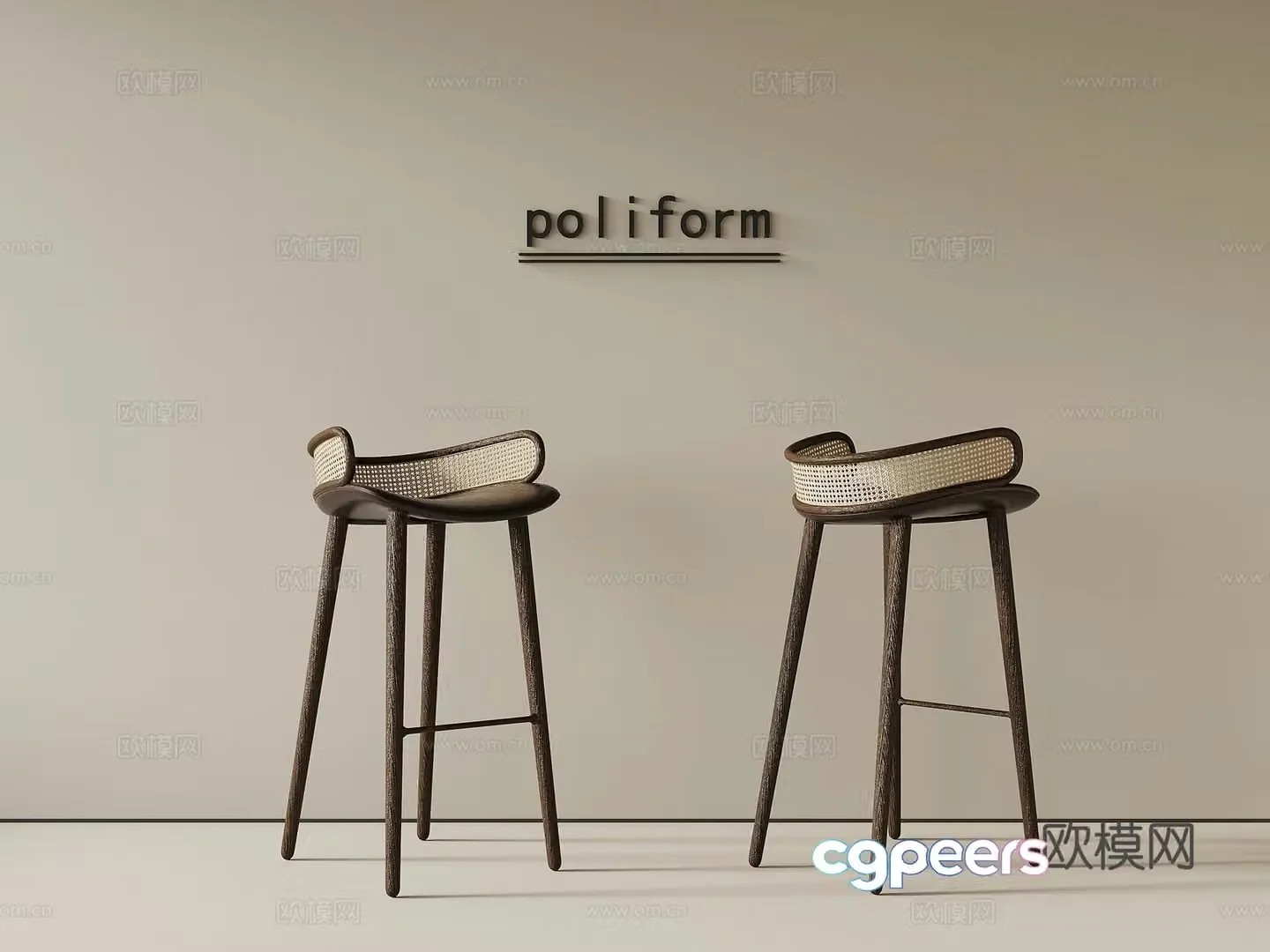 Middle-aged style bar chair rattan chair bar stool 3D model