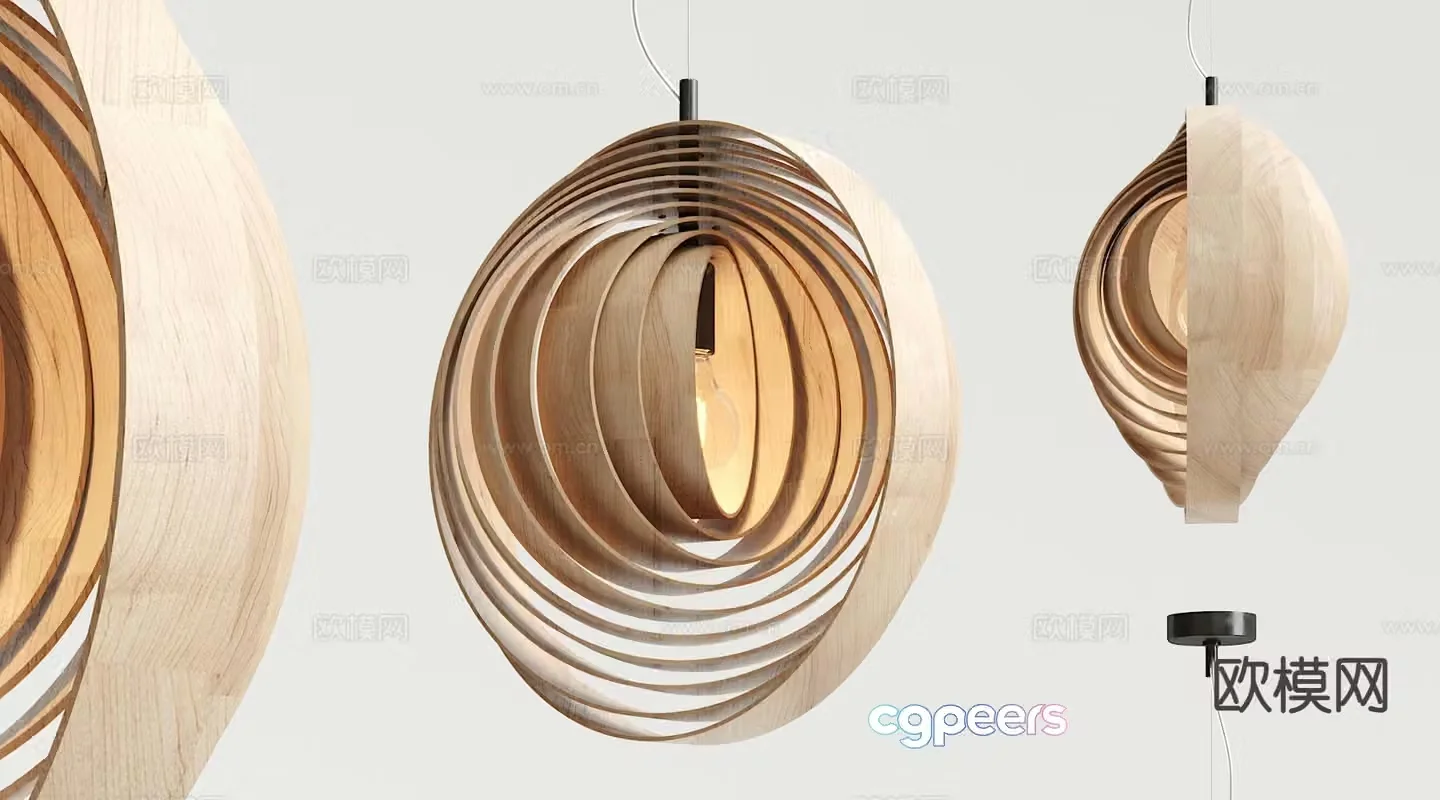 Nordic wooden chandelier 3d model