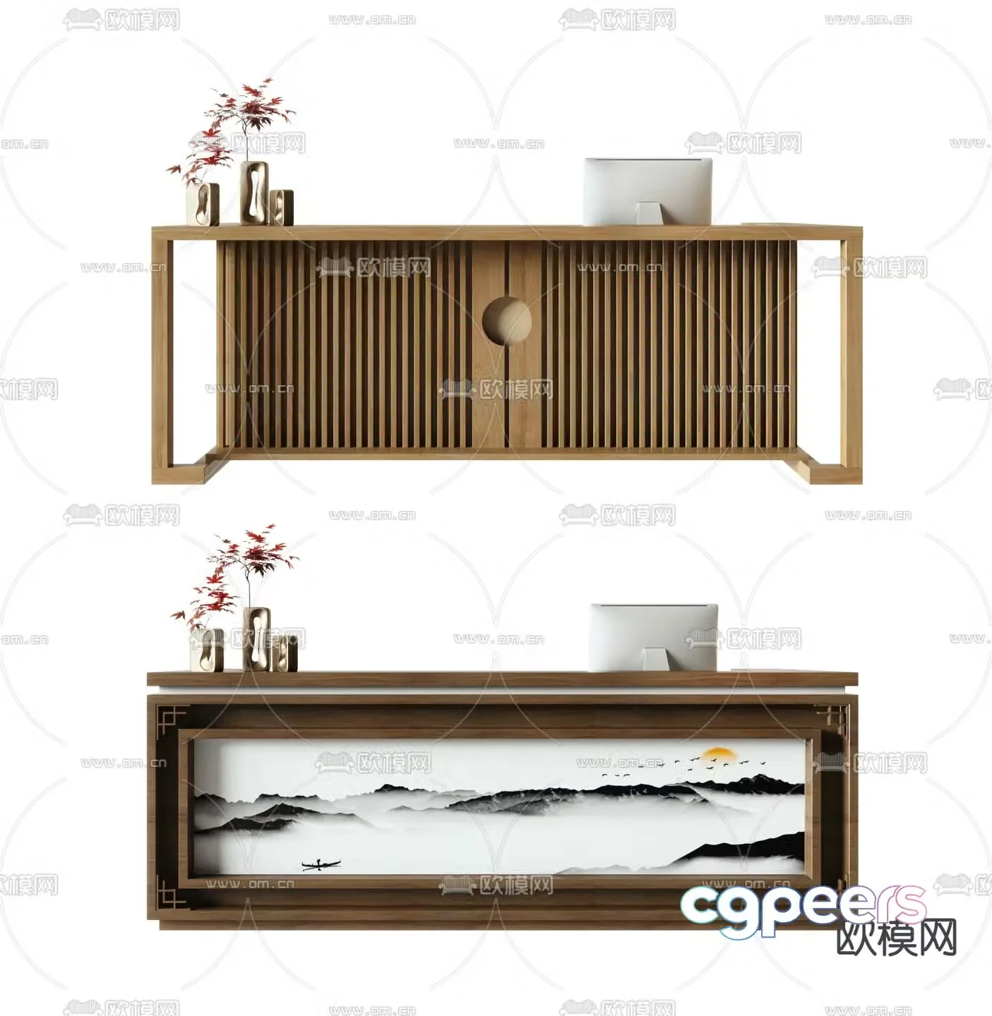 New Chinese style front desk reception desk service desk 3d model