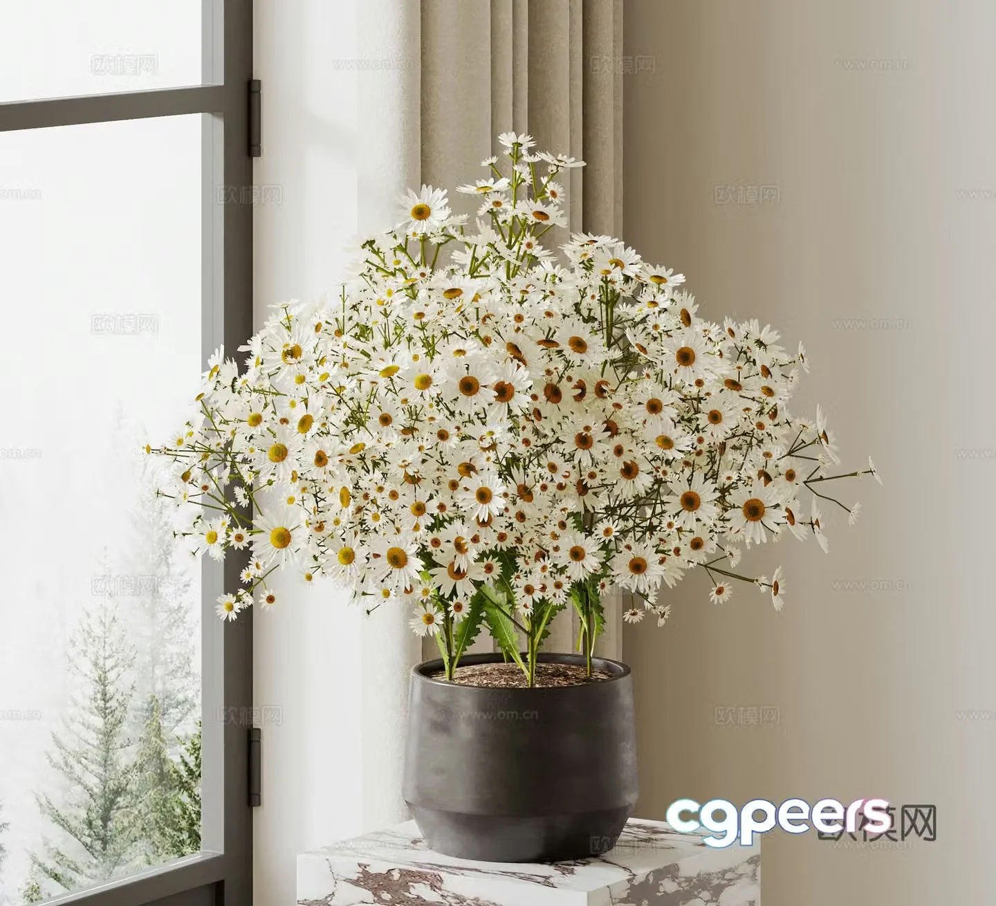 Modern flower art green plants ornaments 3D model