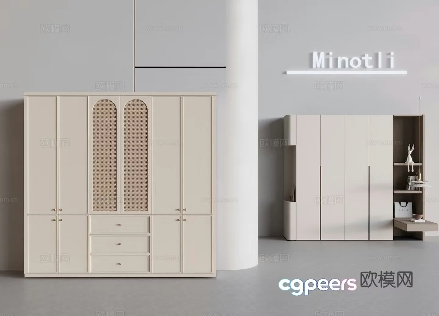 Cream wardrobe integrated cabinet 3d model