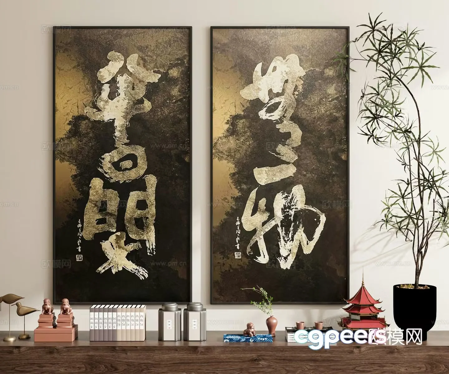 New Chinese style hanging paintings decorative paintings ancient paintings 3D model