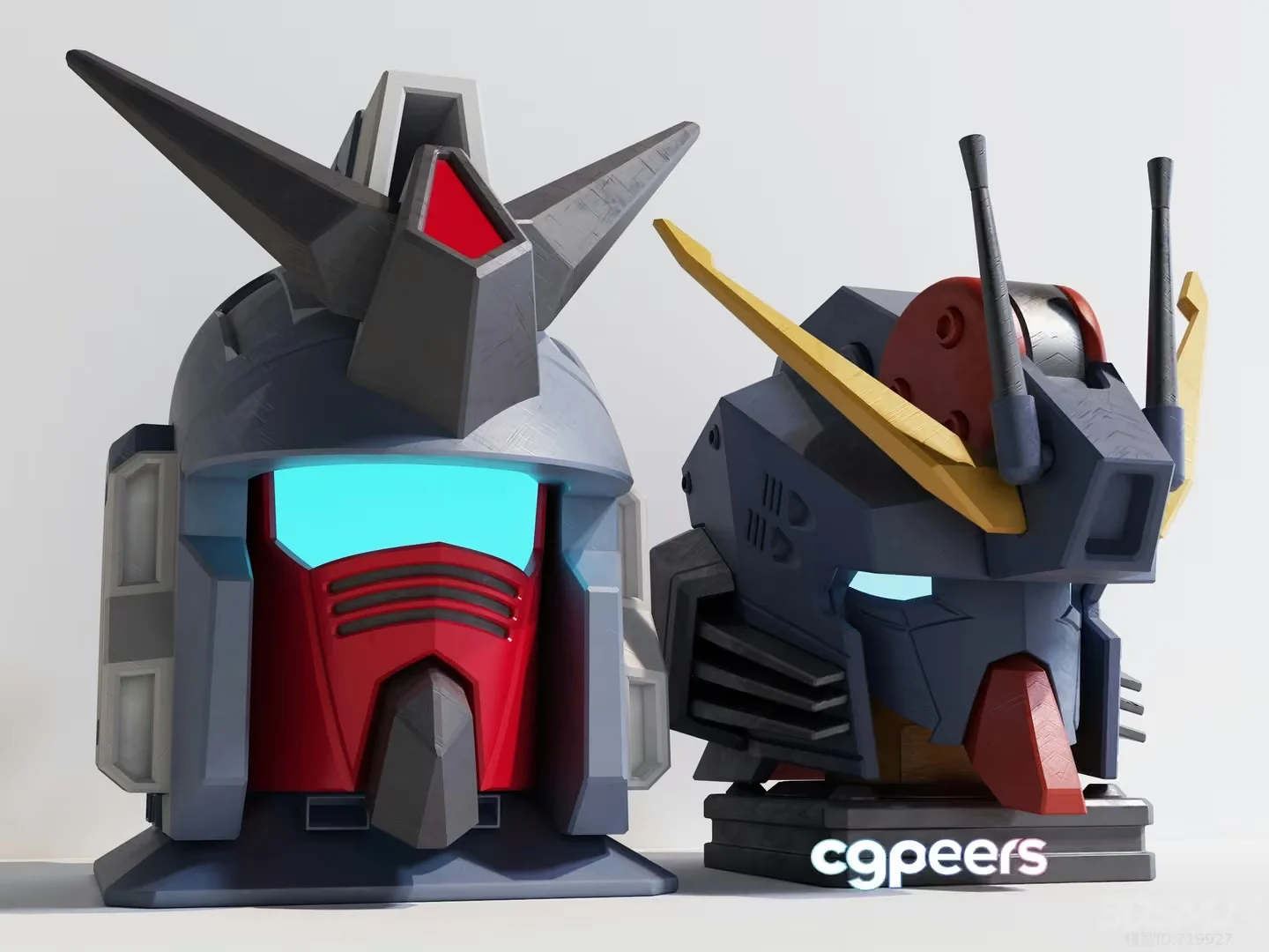 Two 3D Printed Gundam Heads 3D Model – 23270 – VRAY Render