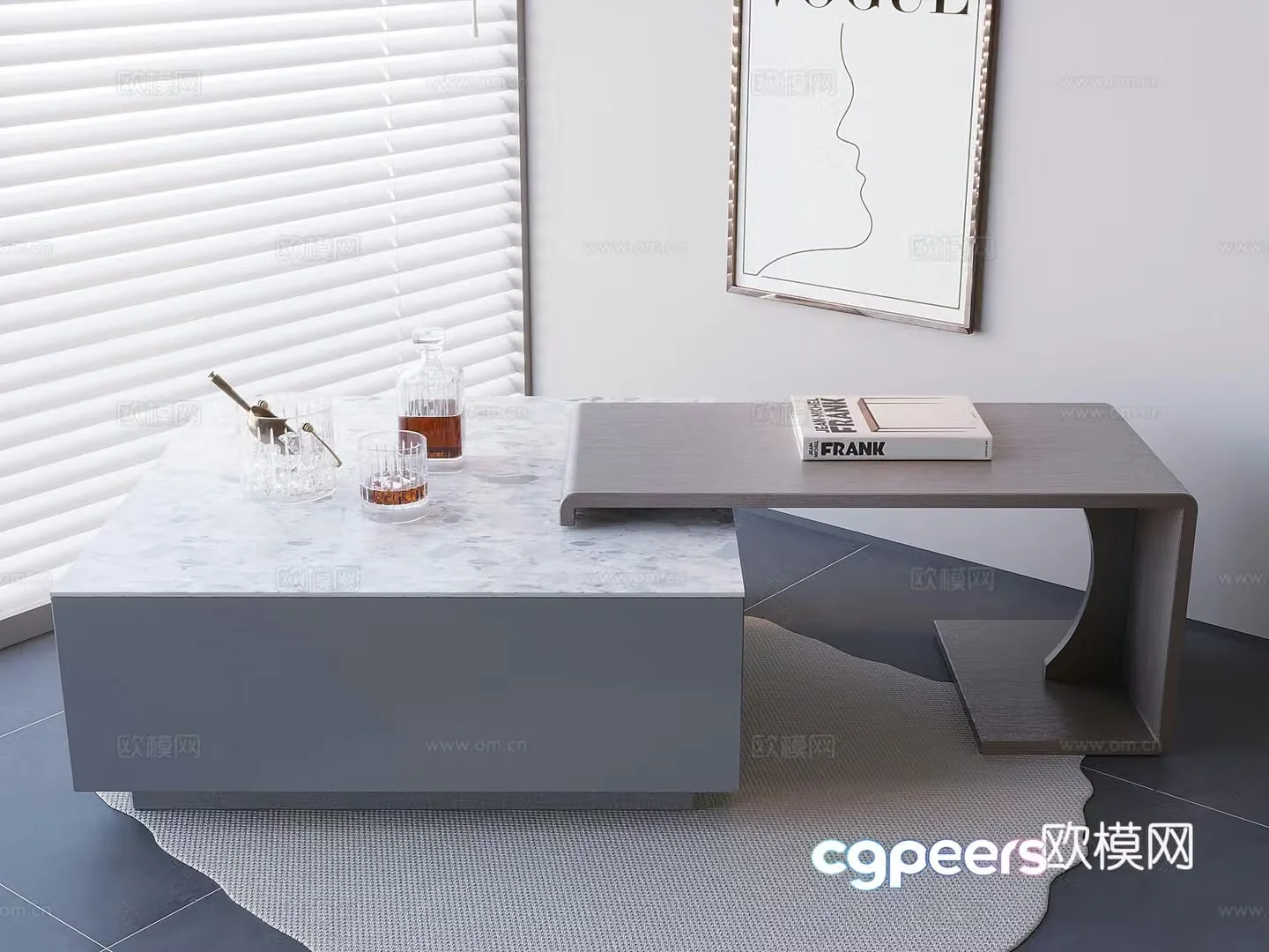 Nordic rock slab tea table combination light luxury telescopic tea table marble tea table 3D model