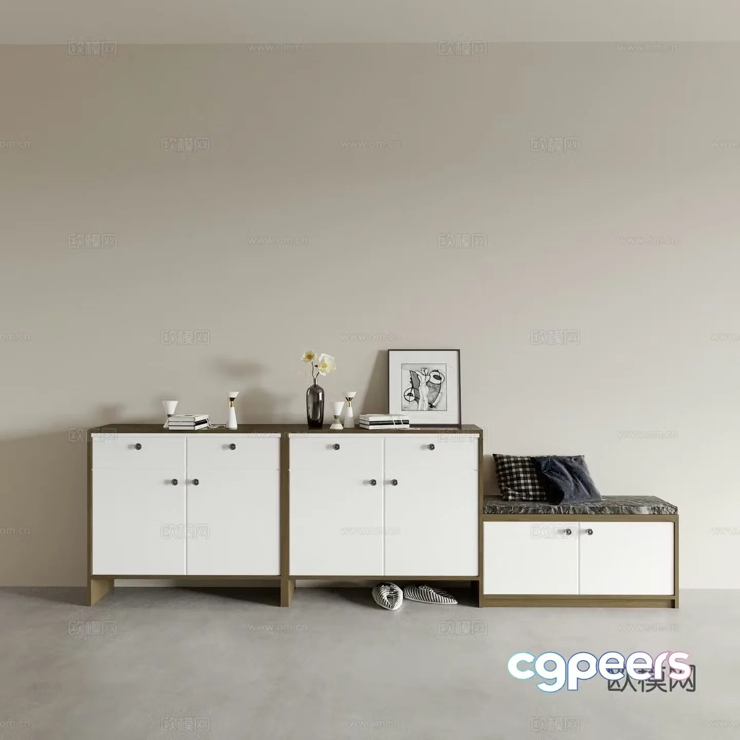 New Chinese style shoe cabinet entrance cabinet low cabinet 3D model