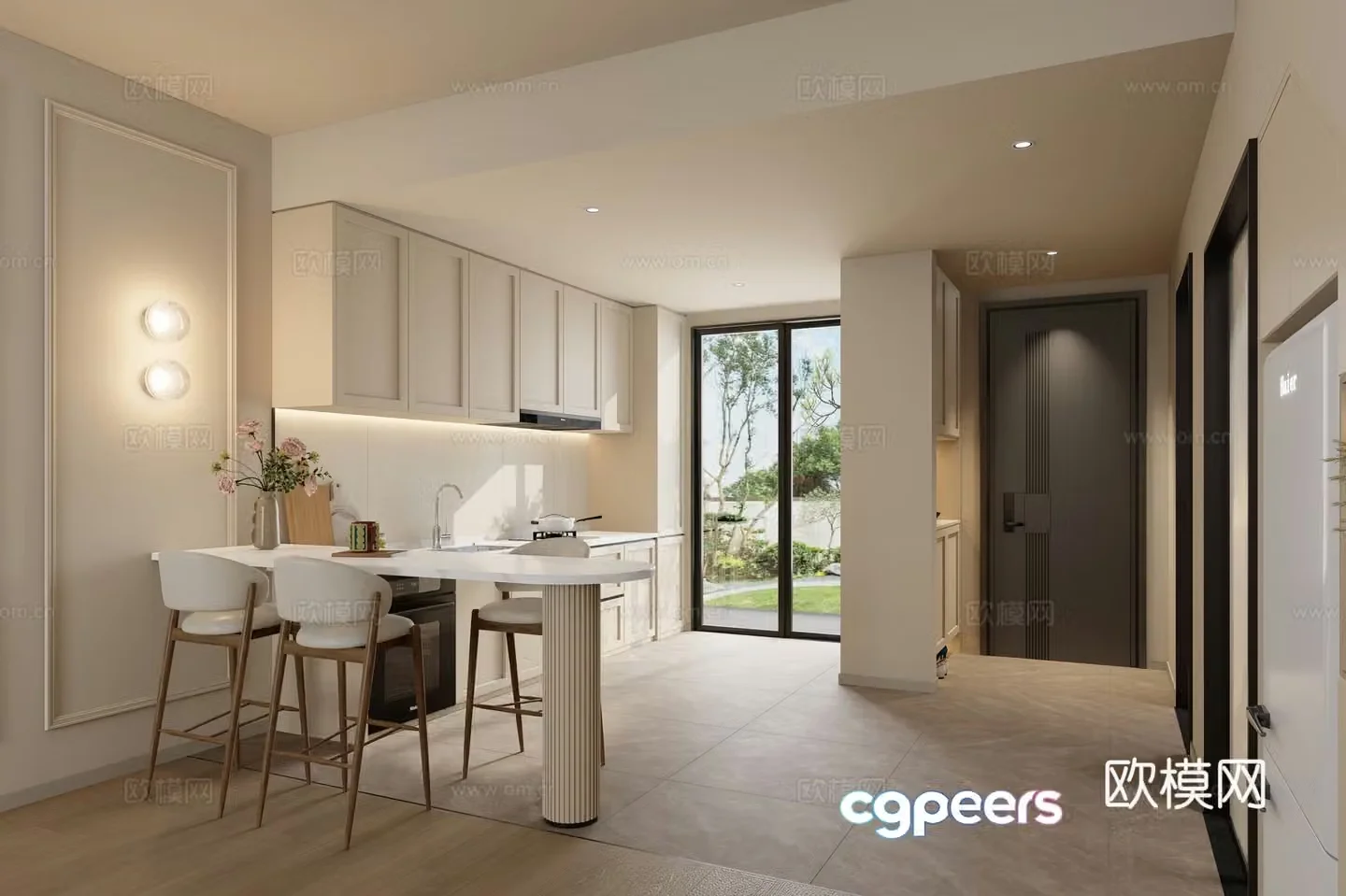 Modern apartment living and dining room 3d model