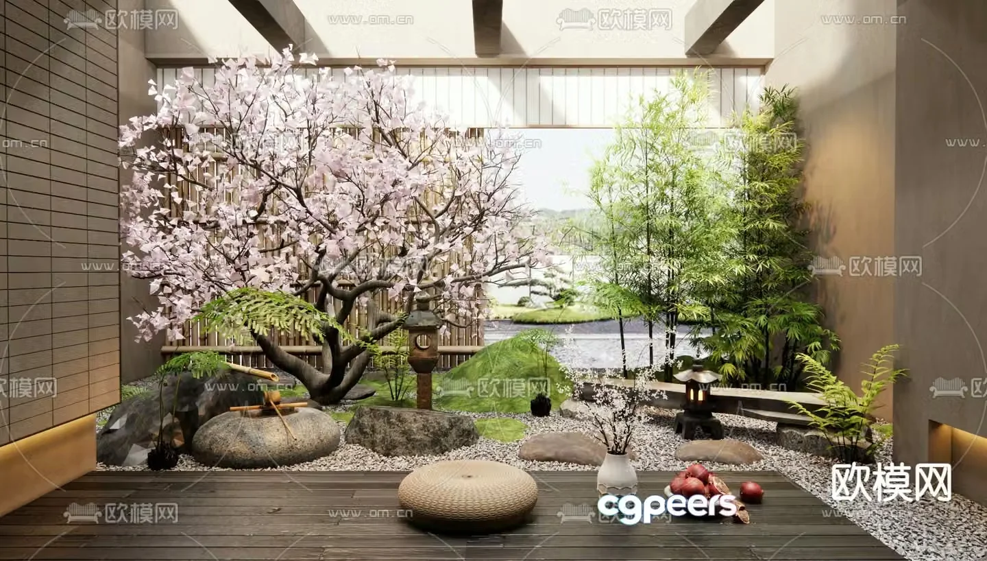 Japanese garden landscape 3D model