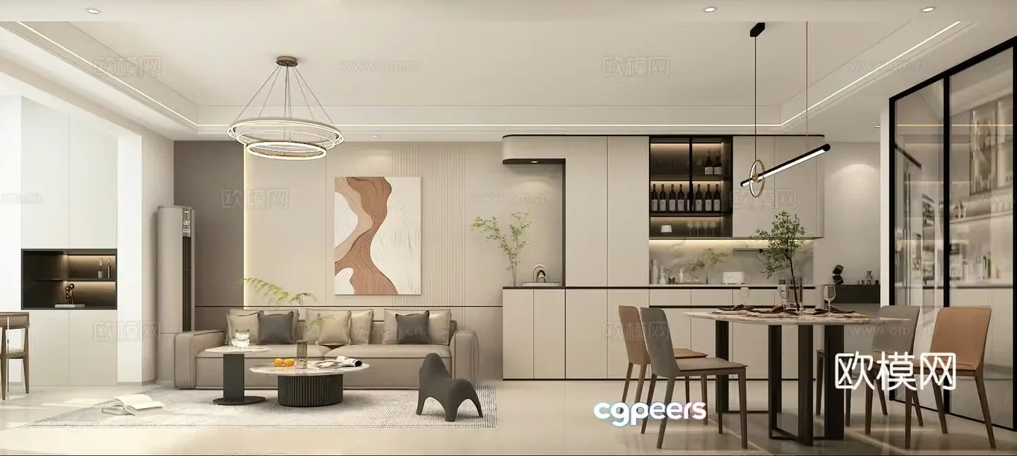 Modern living and dining room 3d model