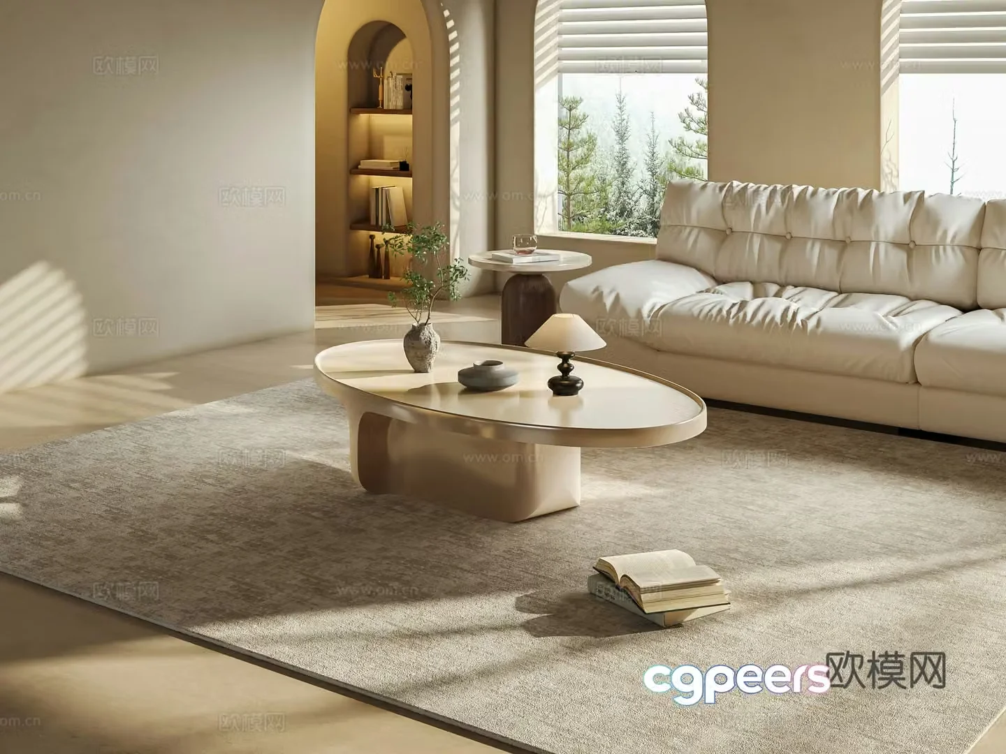 Wasabi wind glass fiber reinforced coffee table Nordic home living room internet celebrity cream style simple modern small apartment table 3D model