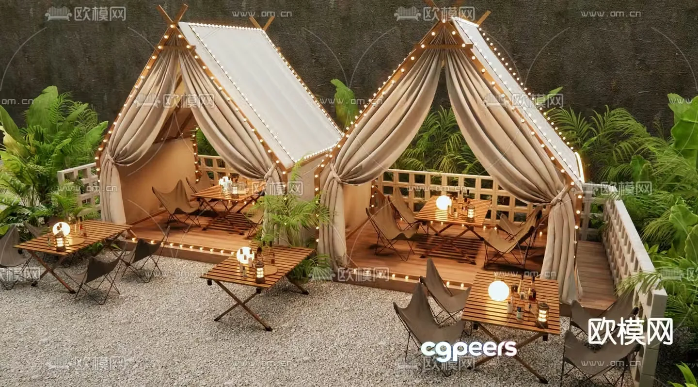 Outdoor tables and chairs camping tent 3d model