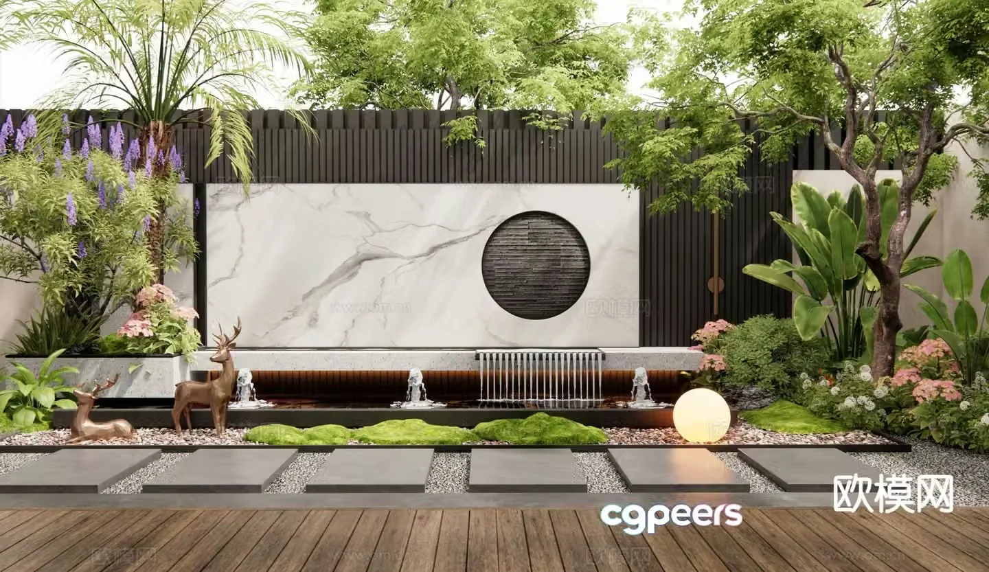 Modern courtyard garden flowing water feature wall courtyard water feature 3d model
