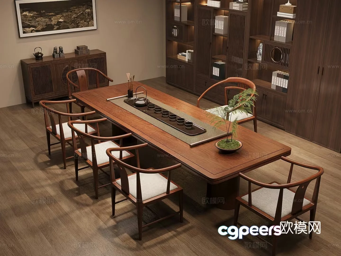 Solid wood tea table and chair combination large board table tea table solid wood storage cabinet tea cabinet tea set supplies 3D model