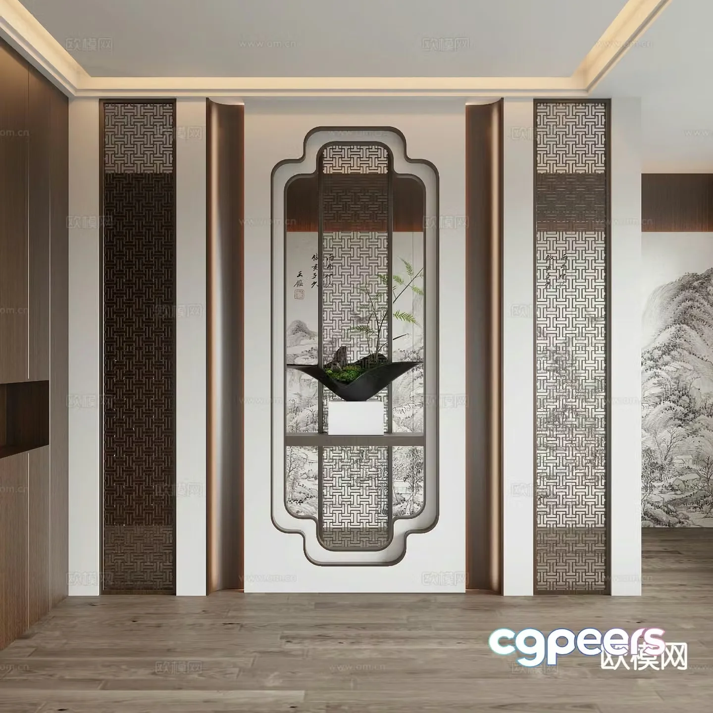 New Chinese style entrance partition 3D model