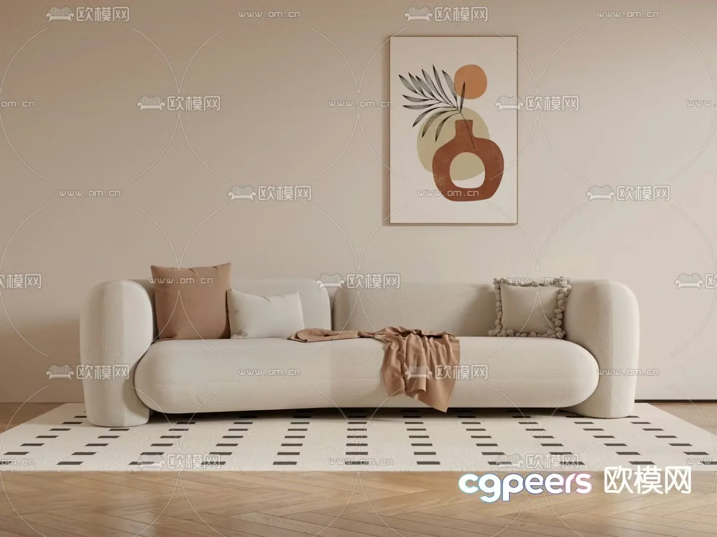 Cream style sofa multi-person sofa 3d model
