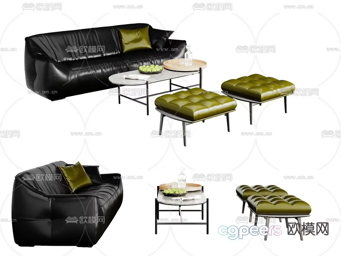 Leather sofa modular sofa 3d model