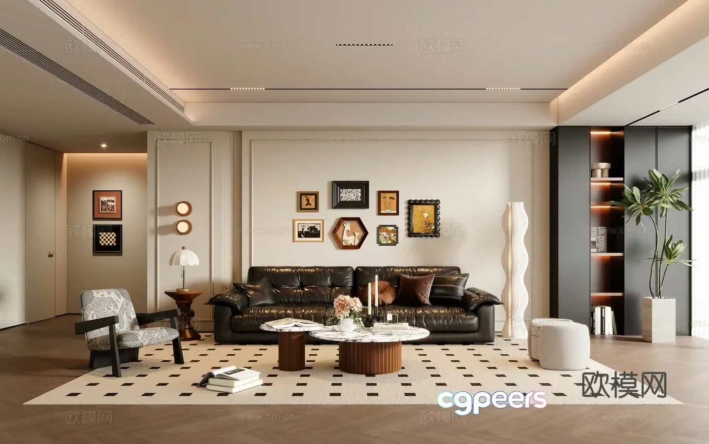 French medieval style living room sofa coffee table multi-person sofa casual sofa painting floor lamp 3D model