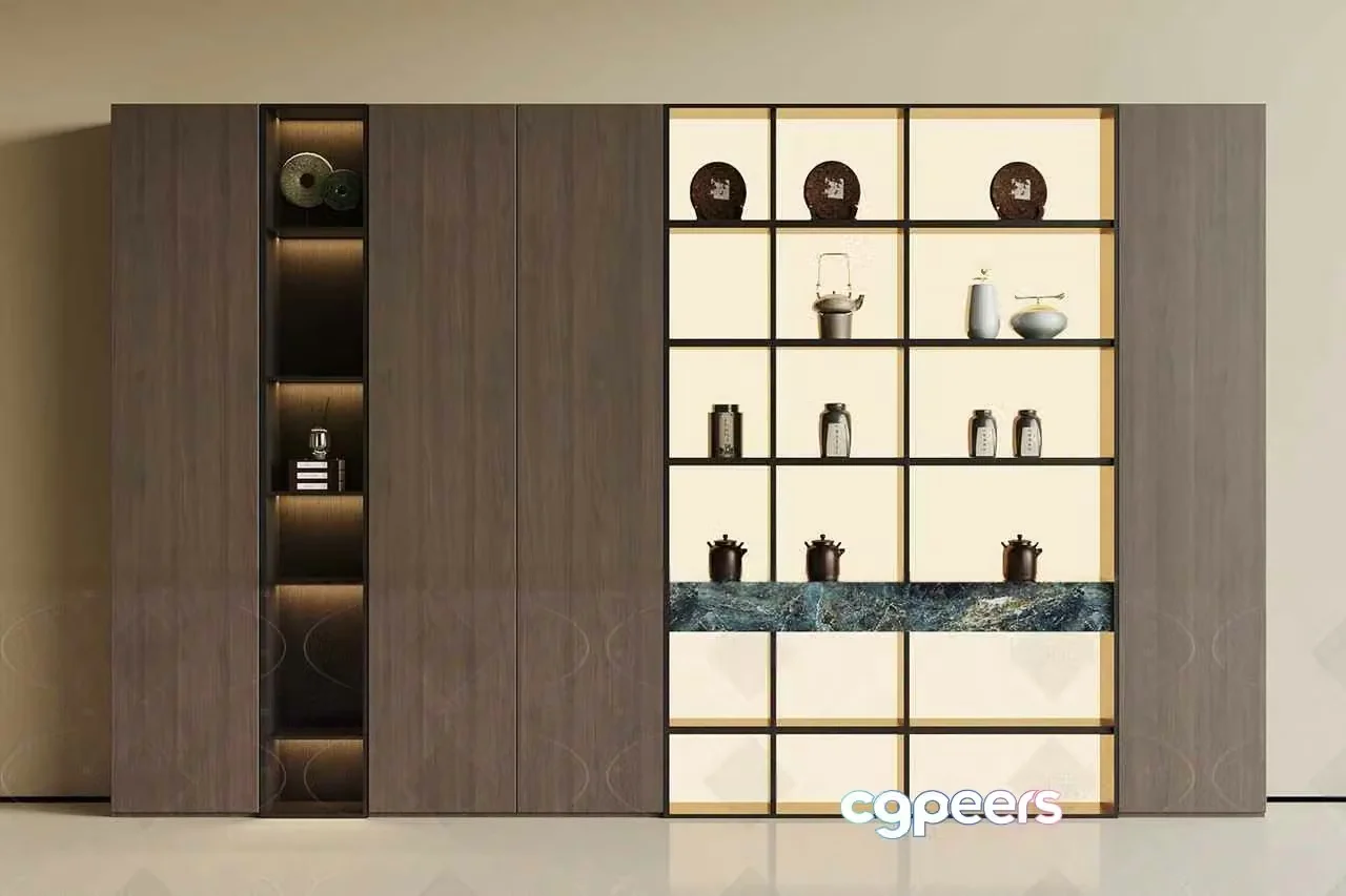 Modern Wooden Shelving Unit 3D Model – 8271 – VRAY Render